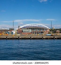 Seattle, Washington, USA - June 4 2021: Lumen Field View From Elliott Bay During Summer. Home Of The Seattle Seahawks And Sounders FC.