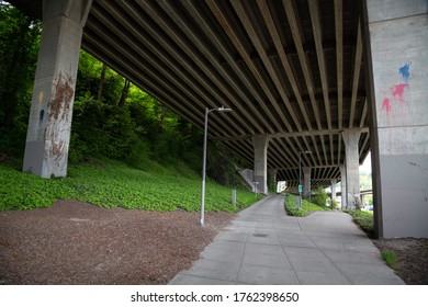 Seattle, Washington / USA - May 21 2020:  Pedestrian Trail Under The West Seattle Bridge