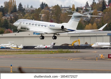 SEATTLE, WASHINGTON / USA - November 6, 2020: A Gulfstream G650 At King County International Airport, Also Known As Boeing Field.