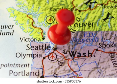 2 626 Im Genes De Seattle Map Im Genes Fotos Y Vectores De Stock Seattle Washington Usa Pinned Map 260nw 535905376