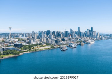 The Seattle, Washington waterfront skyline on a sunny day in June - Powered by Shutterstock