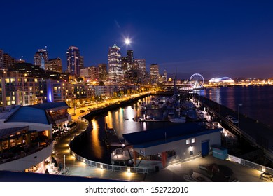 Seattle waterfront and skyline during blue hour. - Powered by Shutterstock