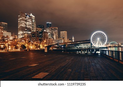 Seattle waterfront view with urban architecture at night - Powered by Shutterstock