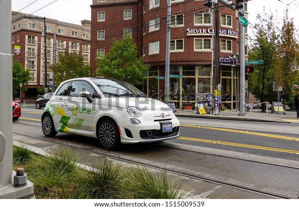 Seattle, WA/USA-9/15/19:  Lime car rental called
limepod a trail
service.