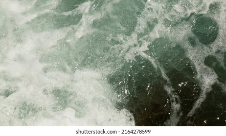 Sebastian, FLORIDA USA - April 9 , 2022: Documentary Editorial. Florida Beach Waves CloseUp Background Taken From Famous Fishing Pier At Sebastian Inlet.