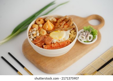 Seblak jeletot indonesia traditional food with any variant toping. - Shutterstock ID 2171375907