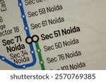 Sec 51 Noida Station - Delhi Metro, India Railways junction schematic transport map train station in atlas style town or city name