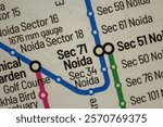 Sec 71 Noida Station - Delhi Metro, India Railways junction schematic transport map train station in atlas style town or city name