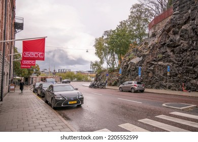 Sec T Organization Flags On The Brick Building Münchenbryggeriet Event And Conference A Cloudy Autumn Day In Stockholm, Sweden 2022-09-17