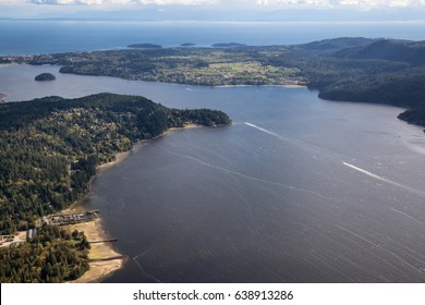 Sechelt Inlet, Sunshine Coast, BC, Canada. Viewed From An Aerial Perspective.