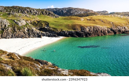 Secluded beach in Achmelvich Bay, Sutherland, Scotland