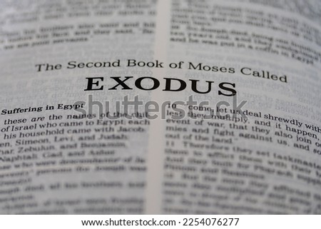 the second book of Moses from the bible called exodus title page image with bokeh, Old Testament or Torah for Christian and Jewish religion
