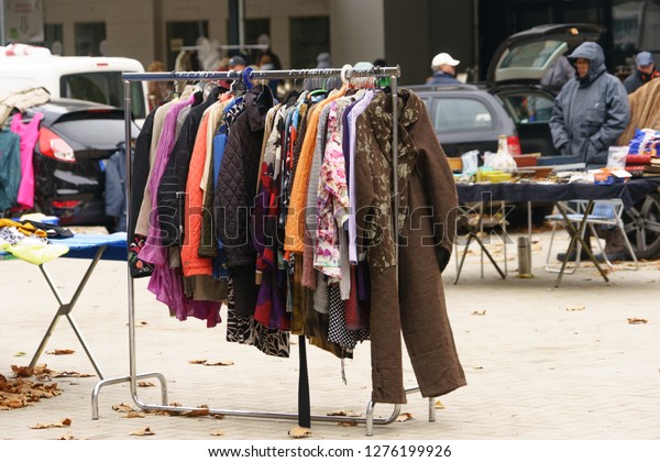 second hand clothes on a
market