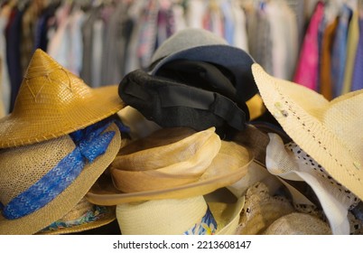 Second Hand Clothing Decorative Old Hats On A Rummage Table