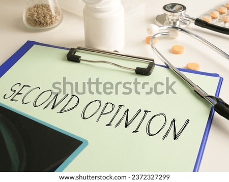 Second opinion is shown using a text and photo of stethoscope