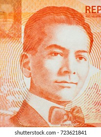 Second president of the Philippines Manuel L. Quezon portrait close up on 20 peso banknote
