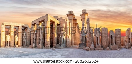 Second Pylon of the Luxor Temple, beautiful sunset panorama, Egypt