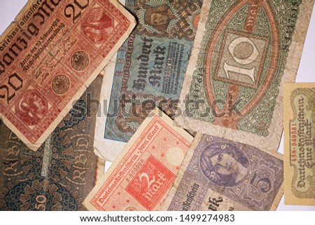 second reich Germane old banknotes , vintage and antiques currency , ww1 banknotes 1917, 1918 .