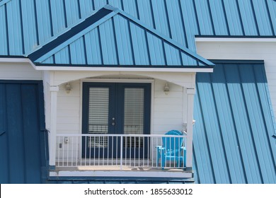 Second Story Porch With Blue Metal Roof