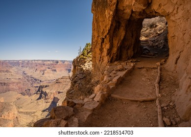 Second Tunnel On Bright Angel Trail Overlooking The Grand Canyon in late spring - Shutterstock ID 2218514703