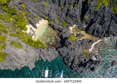 Secret Beach At Palawan Island, Philippines, Aerial Photography.