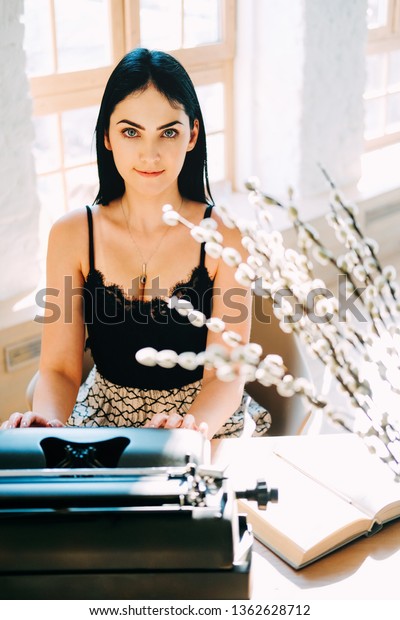 Secretary Black Dress Long Black Straight Stock Photo Edit Now