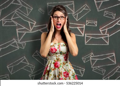 Secretary Overwhelmed From Too Many Emails Mail Bills Letters Heavy Workload 