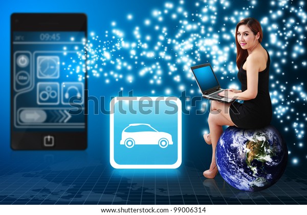 Secretary use notebook\
computer and Car icon from mobile phone : Elements of this image\
furnished by NASA