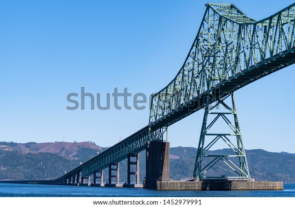 A section of the Astoria-Megler Bridge, a steel\
cantilever through truss bridge in the United States between\
Astoria, Oregon, and Point Ellice near Megler, Washington, over the\
Columbia River.