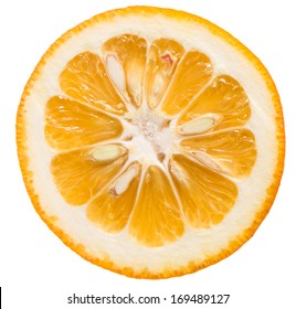 Section Of A Bitter Orange (Daidai) Isolated On White 