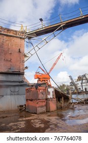 Section of an empty dry dock in the Seattle Washington harbor