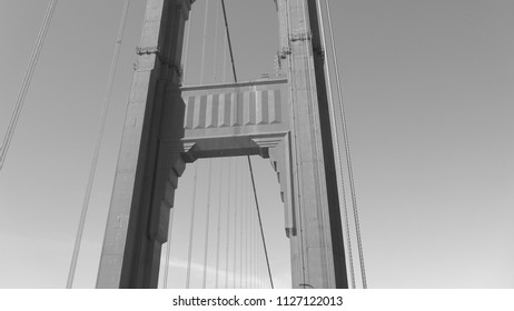 A section of the golden gate bride in blaack and white.  San Francisco usa
