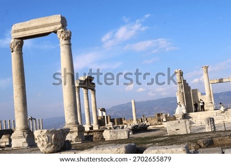 
A section of the ruins between Temple A and Syria Street in the ancient city of Laodicea. The earthquake ruins have been restored. One of the seven churches of Asia Minor was located here.