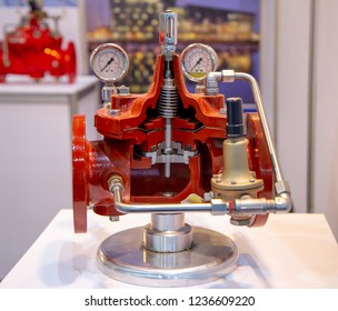 Section show internal part of deluge valve. Fire fighting system. - Shutterstock ID 1236609220