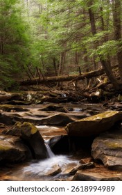 A section of stream bed on Bear Creek in Shawnee State forest near Snake Hollow.  Take in  mid April on a sunny afternoon. 