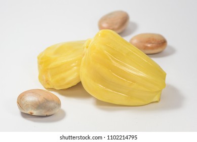 Section of Thai Jackfruit and Seeds isolated on white background