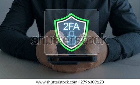 Secure 2FA authentication concept with verification, password protection and cybersecurity technology. Safe digital login access for online accounts, privacy and data security.