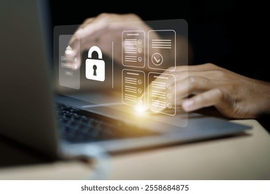 Secure access to user's personal information, privacy, secure Internet access, cybersecurity. information security and encryption. internet network security online with padlock icon.