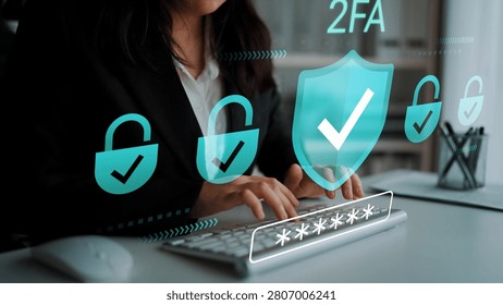Secure Authentication with Two Factor Authentication Concept, Business Professional Typing Password on Keyboard for Data Protection and Privacy Assurance Gluon.