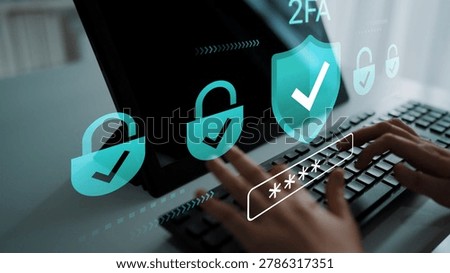 Secure Authentication with Two-Factor Verification Symbols Displayed on Computer Screen while User Types Password on Keyboard in Modern Office Setting Gluon.
