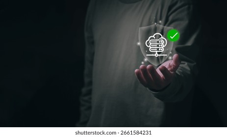 Secure Cloud Data Protection is a Core Value for Consumers, Businesses are Showing Shields Protecting Cloud Databases to Communicate Data Security, Cyber Attacks, Ransomware