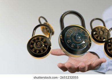 Secure Combination Locks Floating on Hand