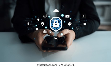 Secure Data Protection Concept with Mobile Device and Digital Icons Representing Cybersecurity and Privacy in Modern Technology Environment Quark.
