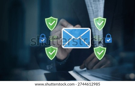 Secure email communication concept with encryption and protection shields and locks