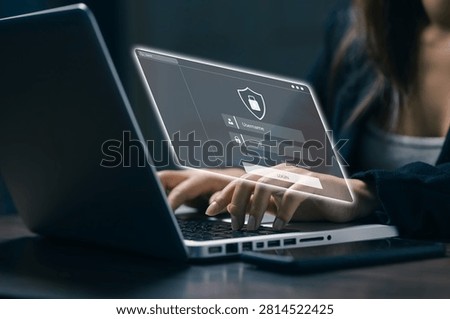 Secure login authentication interface displayed above a laptop, representing cybersecurity, user verification, password protection, online privacy, digital identity, and safe access technology.