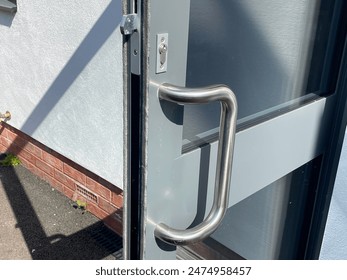 Secure modern chrome door lock with thumb turn lock, key lock and handle