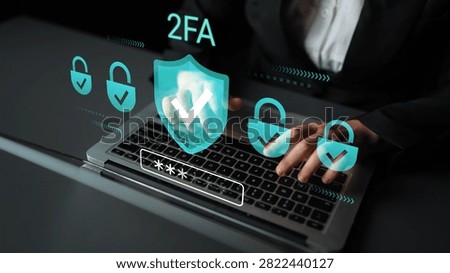 Secure Online Authentication System Concept with Two-Factor Authentication Process and Digital Shield Icons on Laptop Keyboard and User Hands Gluon.