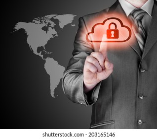 Secure Online Cloud Computing Concept with business man