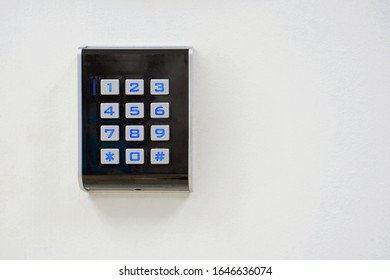 Secure Password On Keyboard For Opening Home House Door. Password Code Security Keypad System Protected In Public Building. Security Code Combination To Unlock The Door.                            