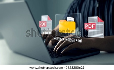 Secure PDF document management system with encrypted data storage, protected digital files and cybersecurity technology for enterprise information security.